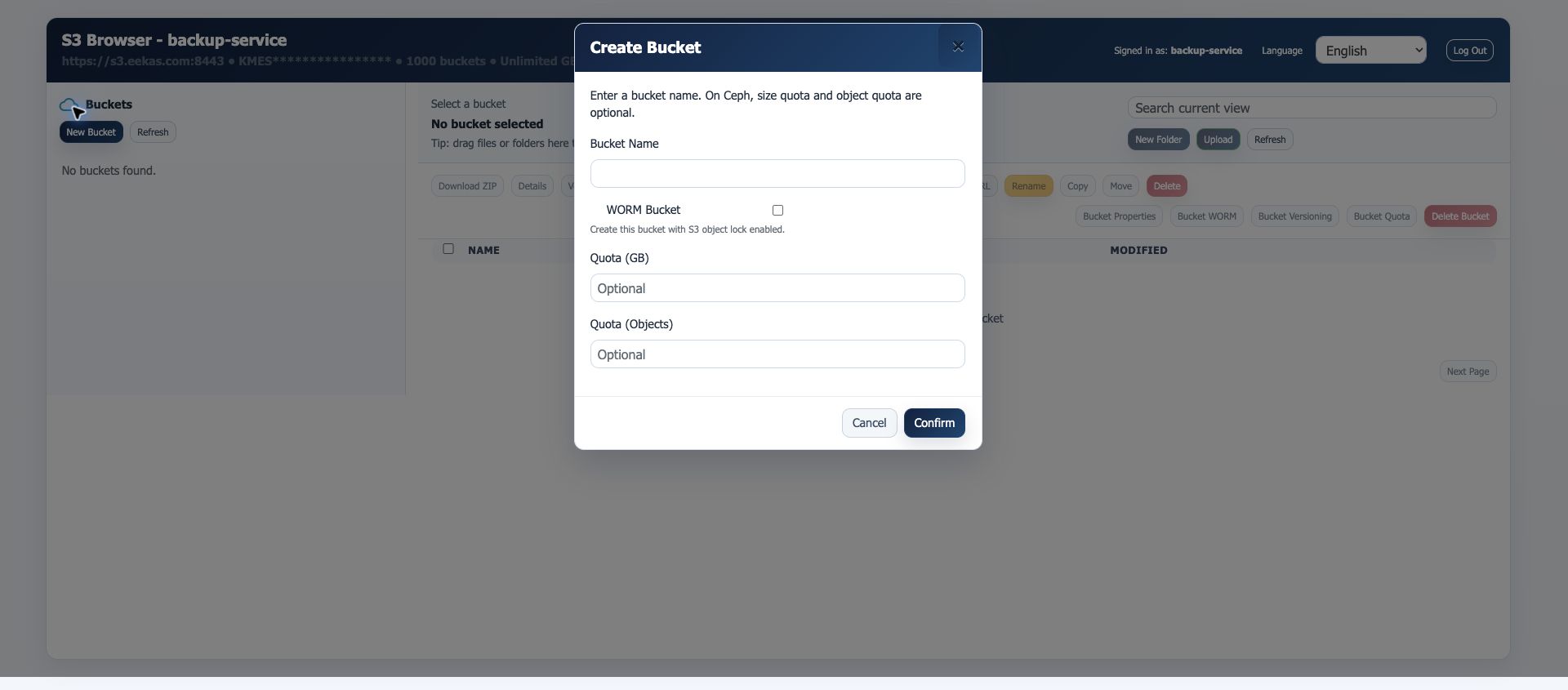 S3 Browser new bucket dialog