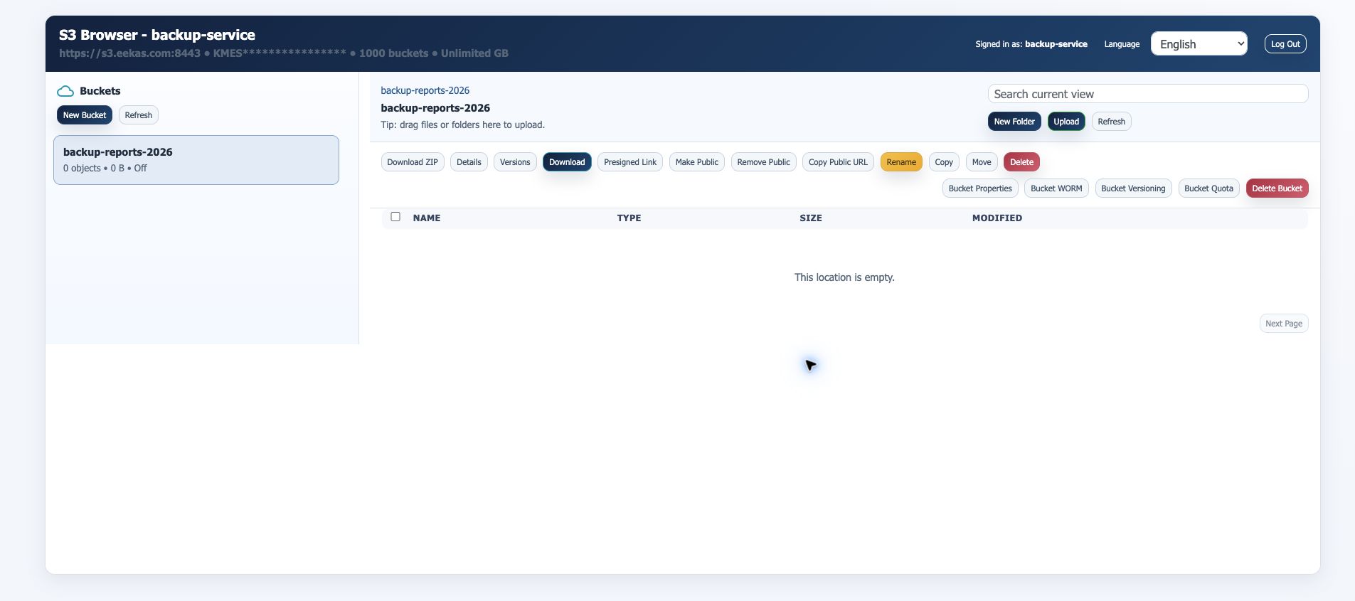 S3 Browser bucket created