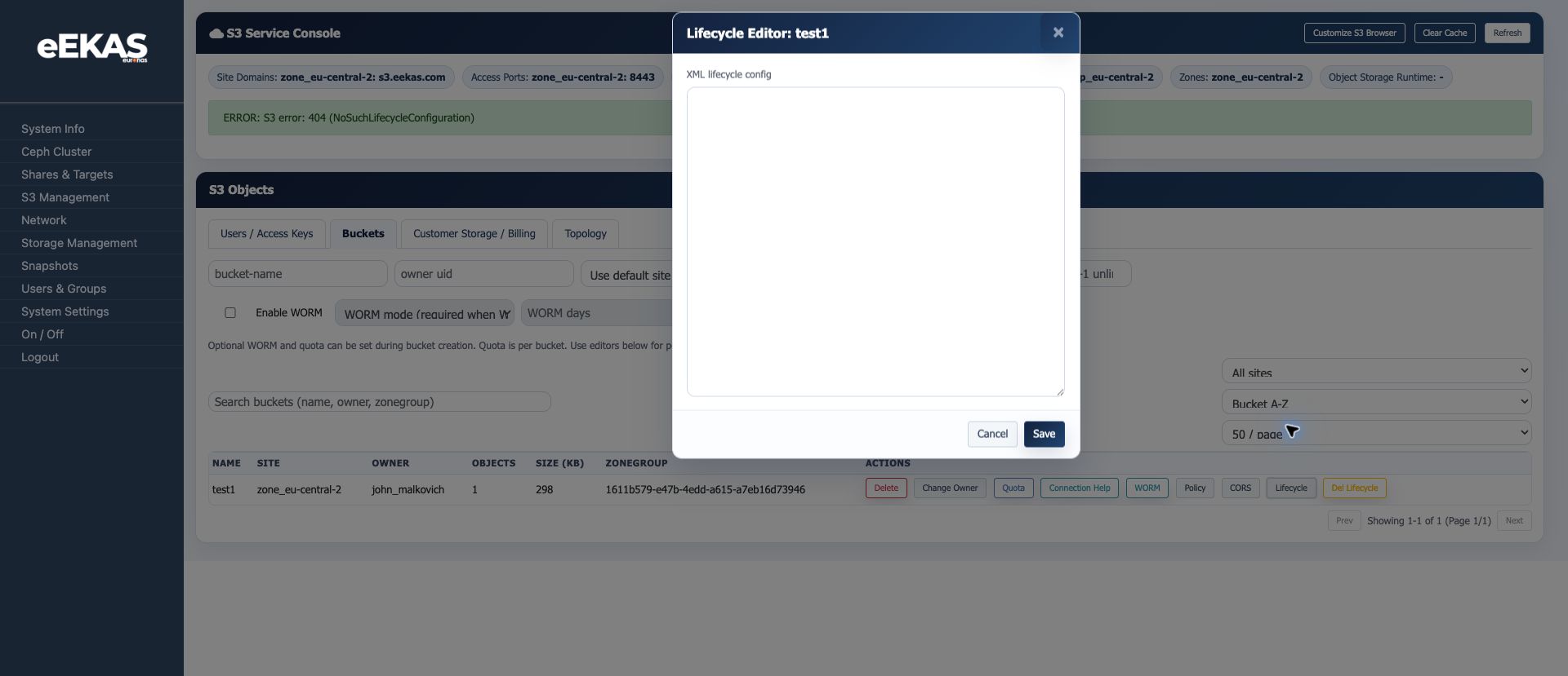 Bucket Lifecycle Editor