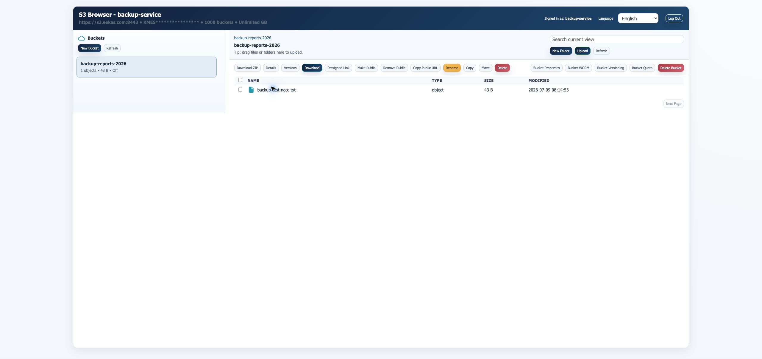 S3 Browser object list