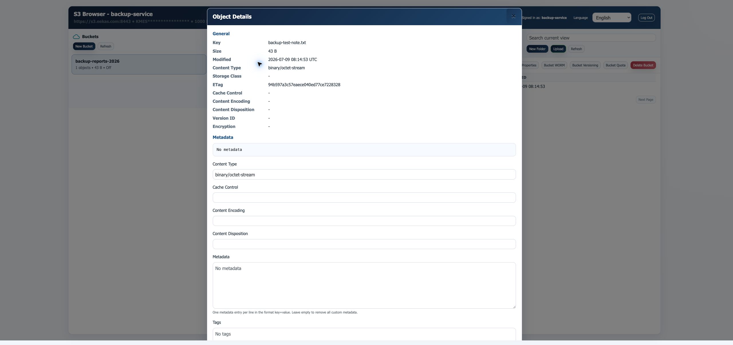 S3 Browser object details