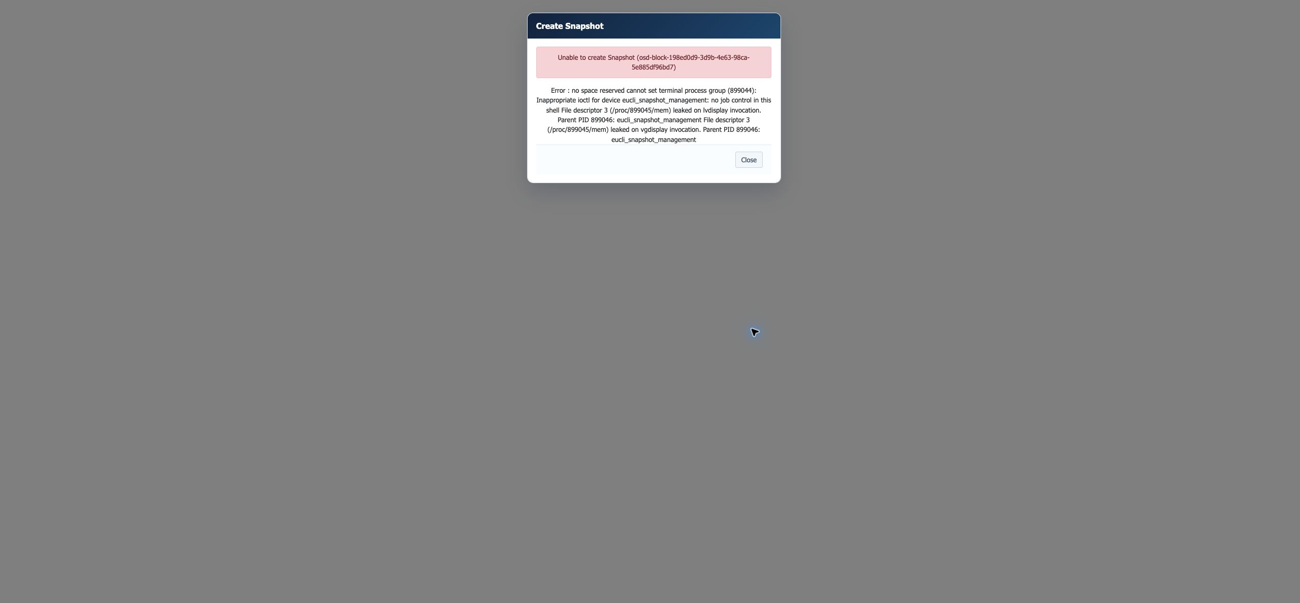 Snapshot creation warning when no space is reserved