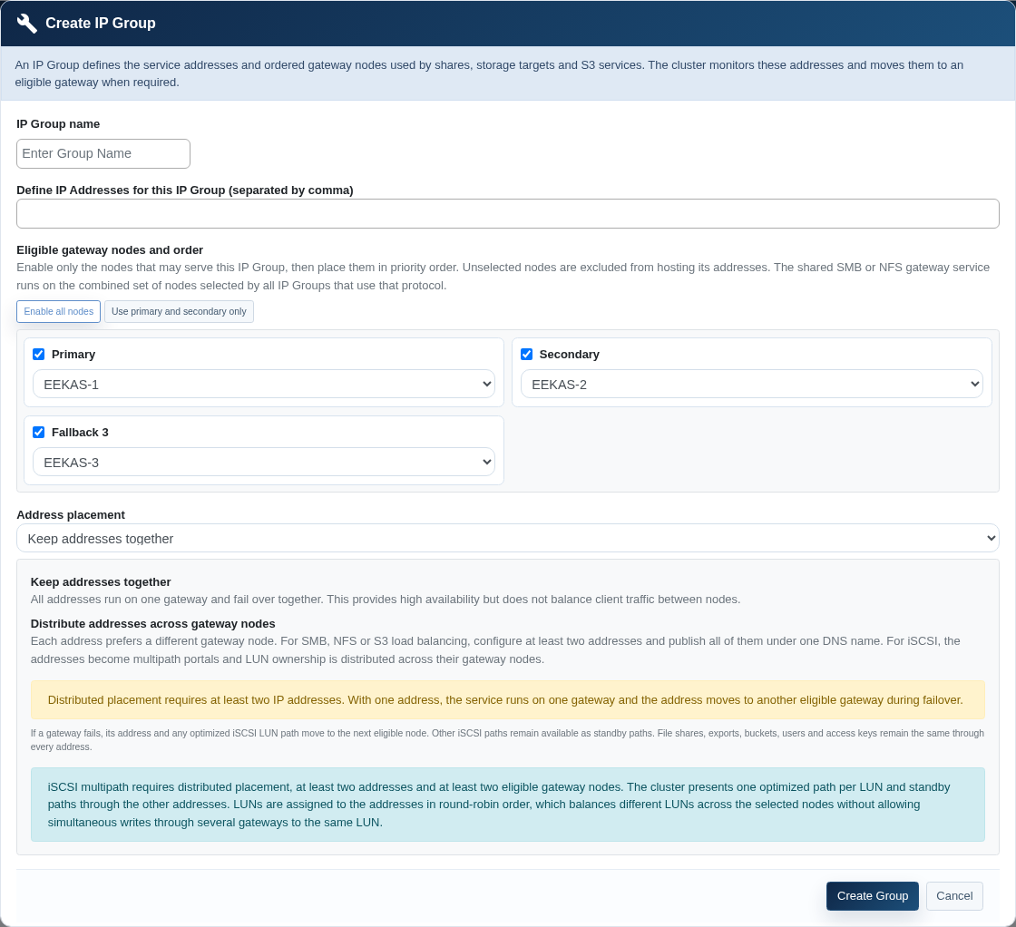Create IP Group dialog