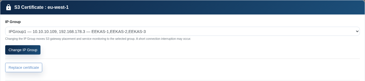 Change the IP Group assigned to an S3 service
