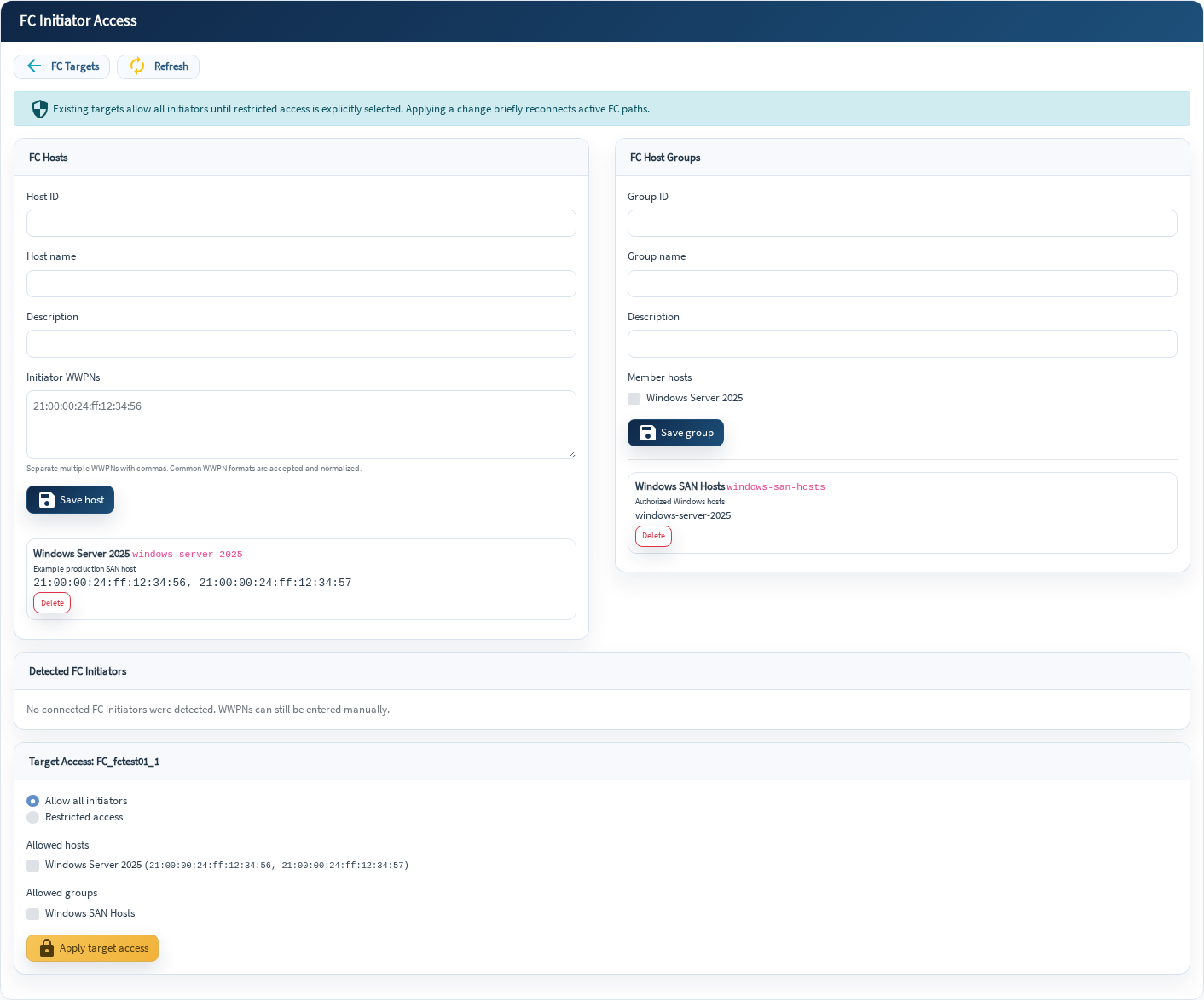 Fibre Channel target access example