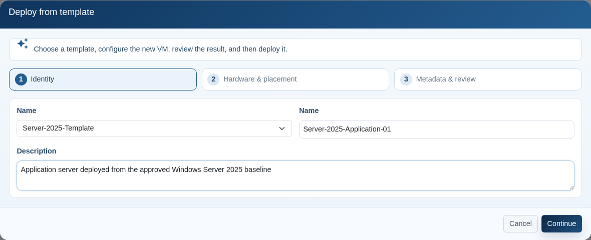 Template deployment identity step