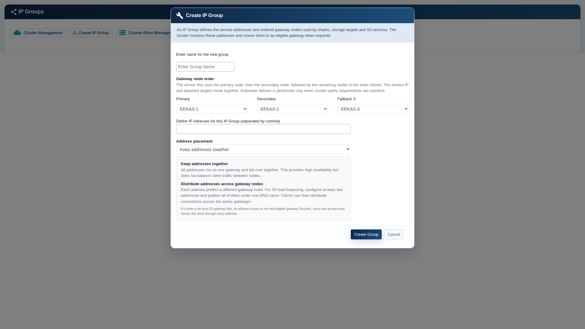 Erstellen einer IP-Gruppe und Ordnen geeigneter Gateway-Knoten.