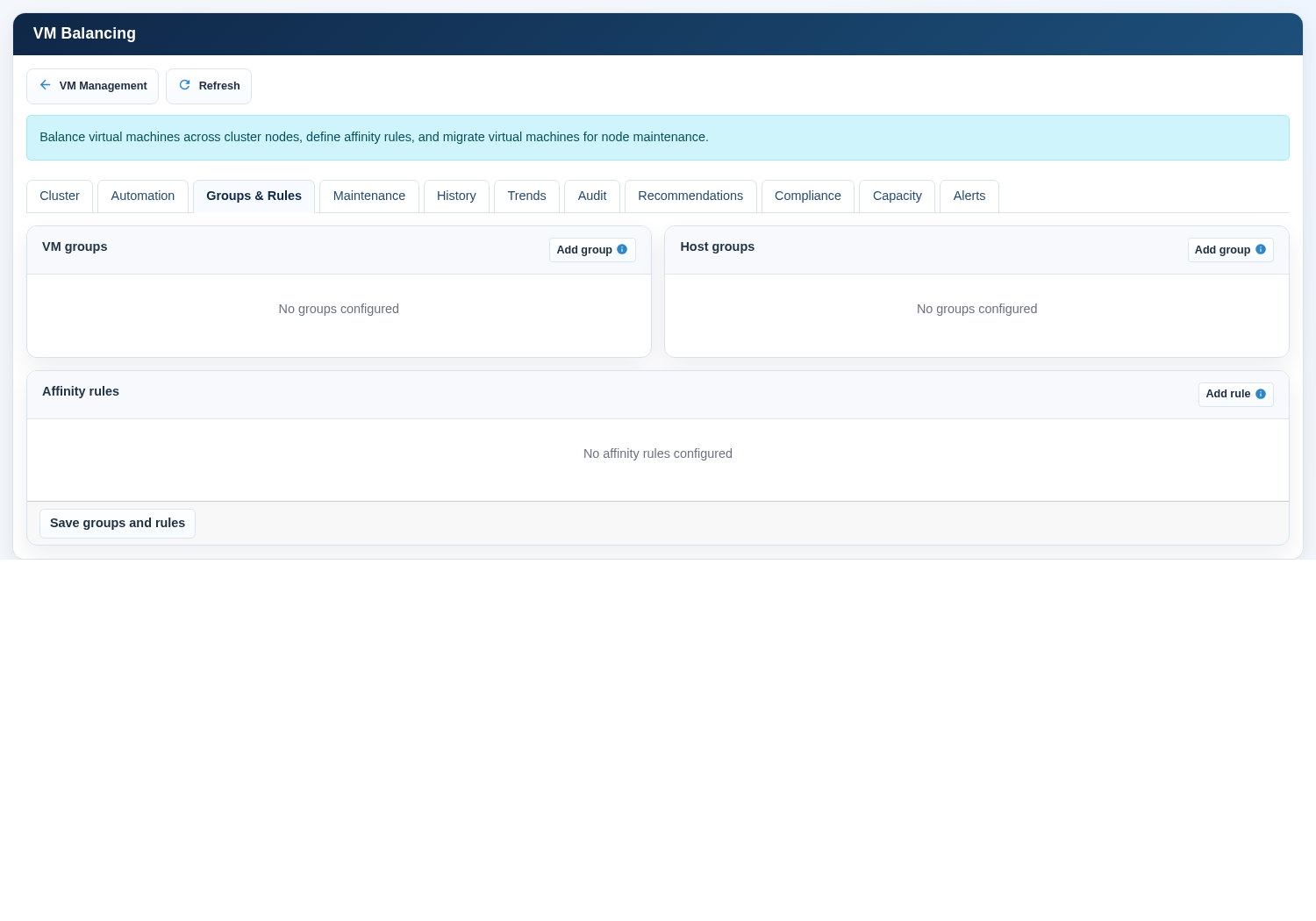 VM and host groups with affinity rule configuration