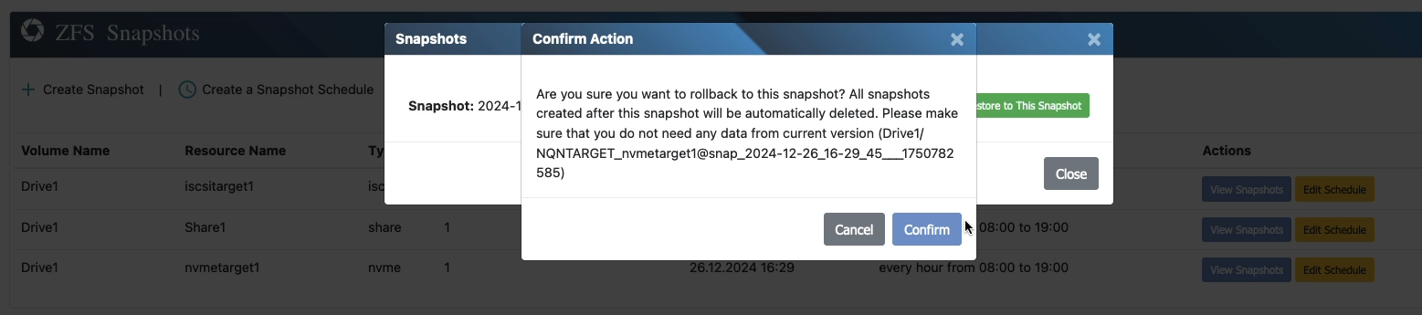 Snapshot Rollback Warning