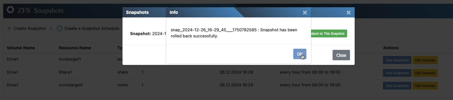 Snapshot Rollback Confirmation